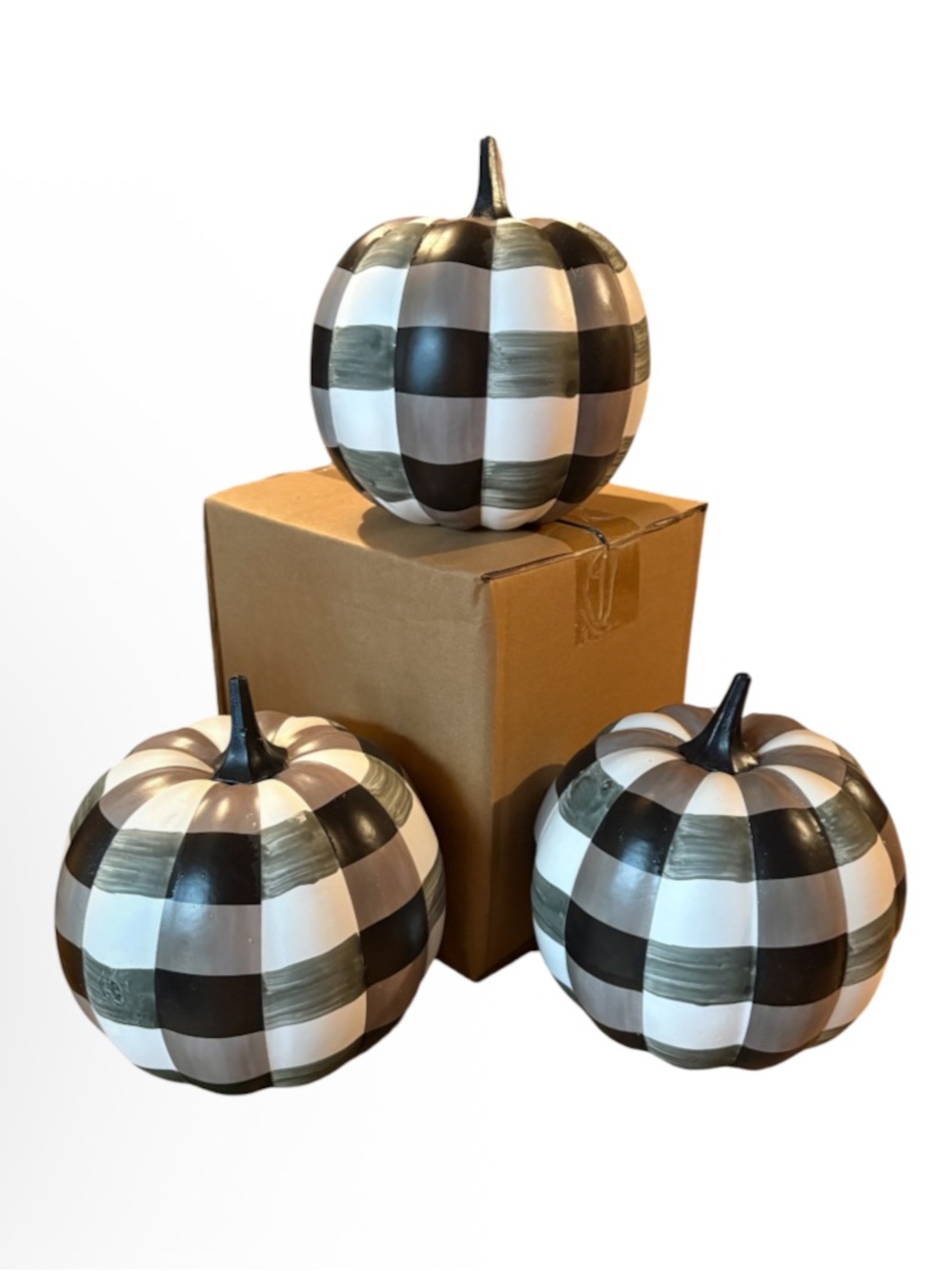 PUMPKINS➕SET OF 3: Black & White Resin Plaid